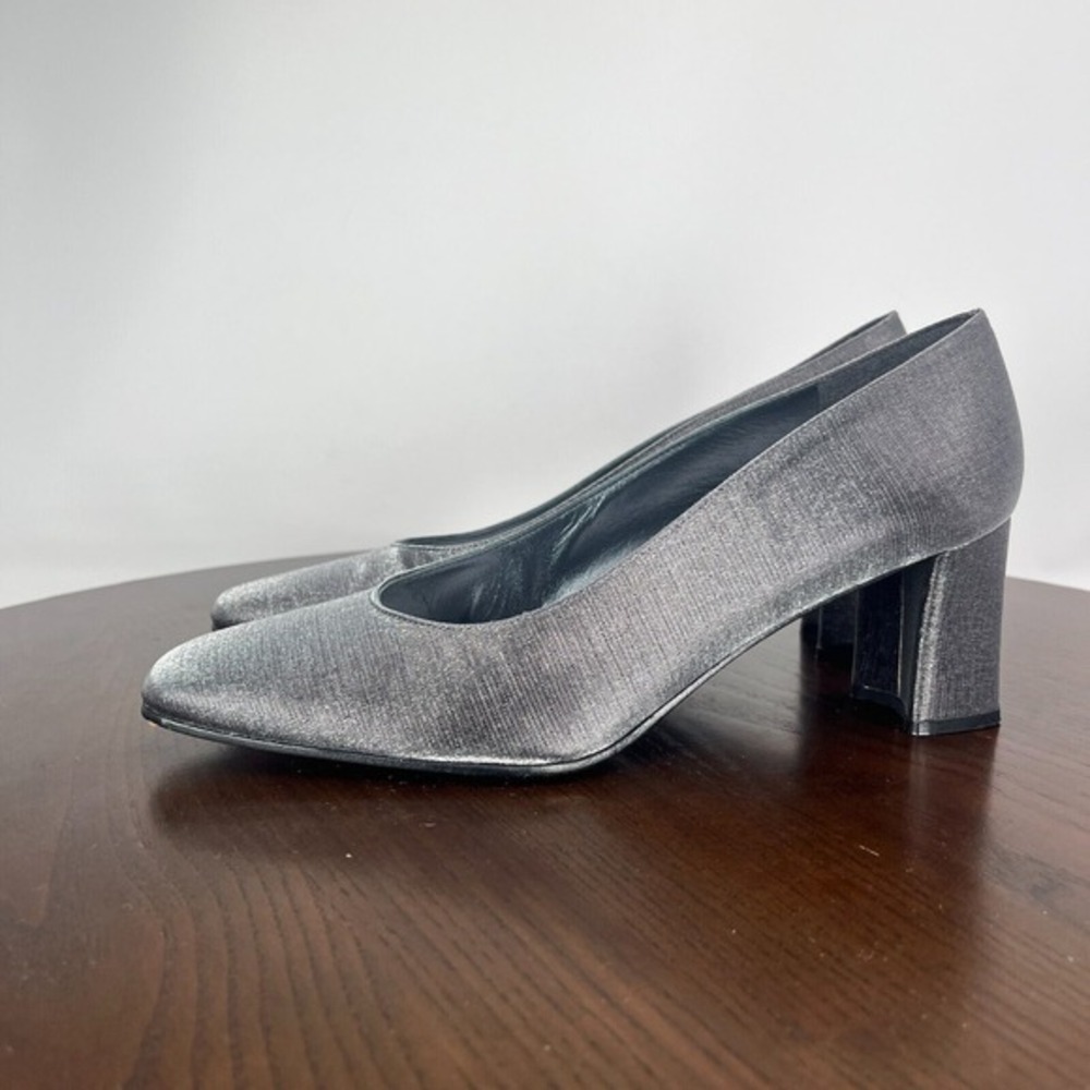Stuart Weitzman Pump Shoes Women's 7 B Gray Metallic Square‎ Toe Slip On Career